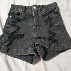 American Eagle Stretch Shorts Womens Size 0  Black Dark Denim Frayed Destressed